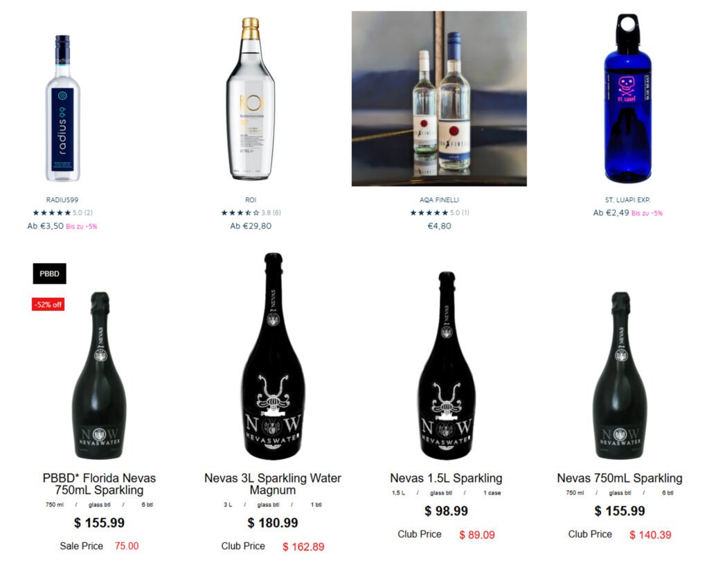 Botellas de agua de lujo