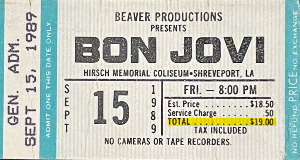 Entrada de concierto antigua de Bon Jovi