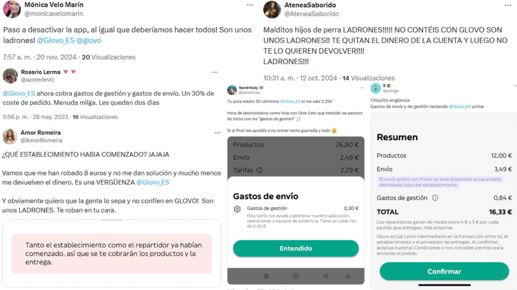 Clientes de Glovo molestos con sus tasas abusivas