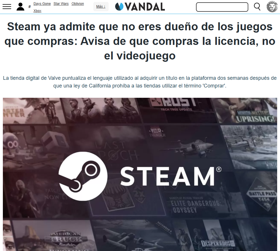 Steam admite que no eres dueño de tus juegos