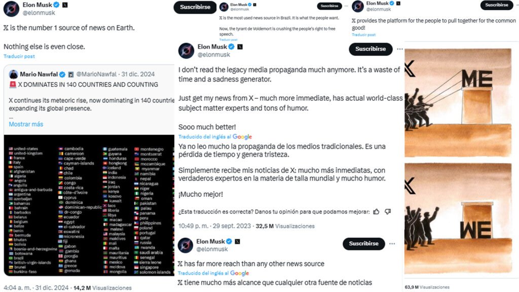 Algunas declaraciones de Elon Musk sobre el uso de Twitter X como fuente de información y noticias