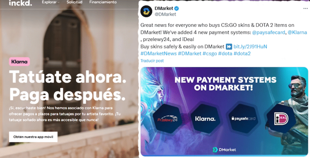 Ya se puede financiar con Klarna un tatuaje o skins del CSGO