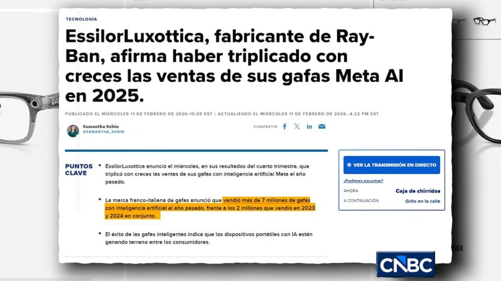 CNBC: EssilorLuxottica, fabricante de Ray-Ban, afirma haber triplicado las ventas de sus gafas Meta AI en 2025