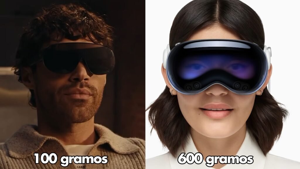 Comparativa de peso entre las nuevas gafas de realidad virtual de Meta (100 gramos) y las Apple Vision Pro (600 gramos)